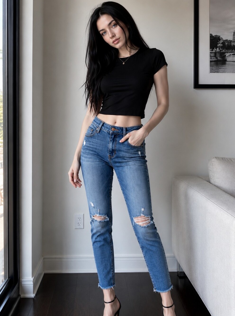 Zara Trafaluc Distressed Ripped Skinny Jeans Blue Size 6 / 38